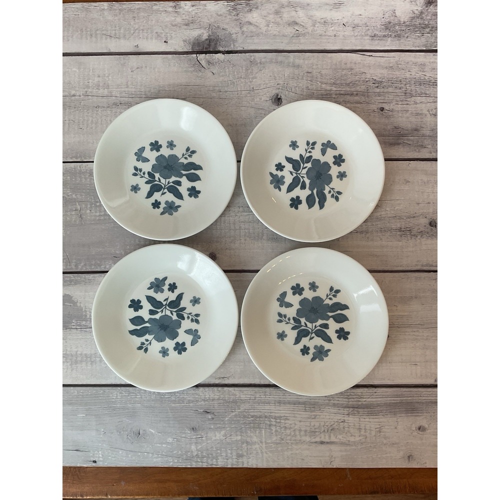 4 Pioneer Woman Corelle Evie‎ Blue Appetizer Bread Plates 6.75" White Floral #1